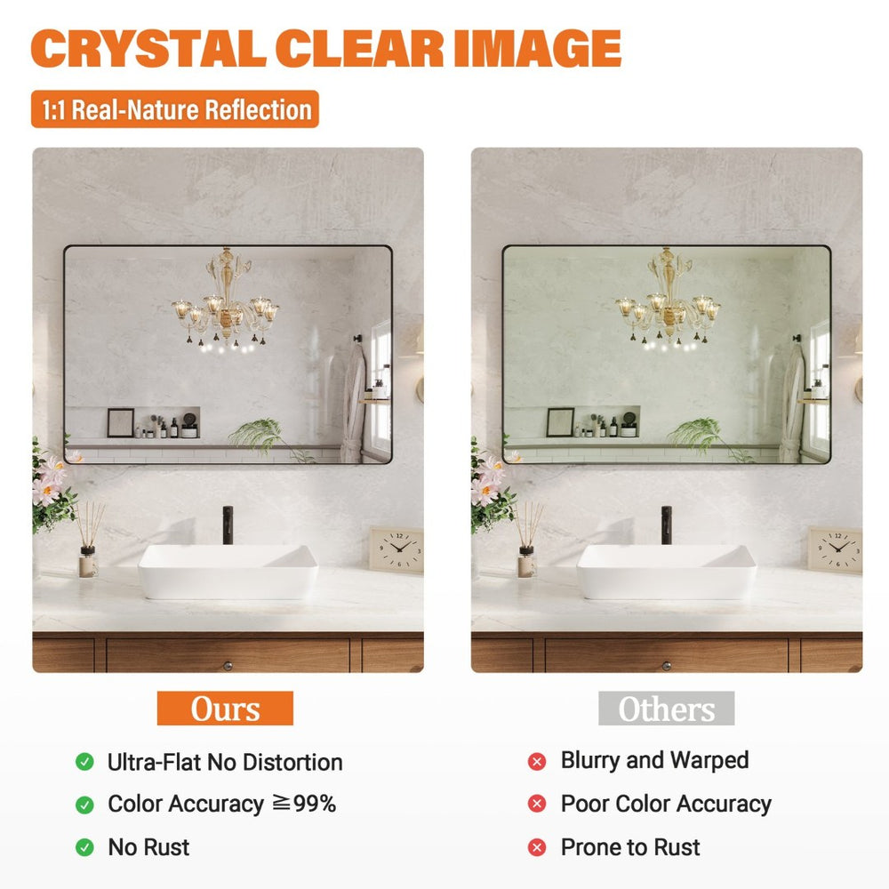 English Elm 48" X 32" Matte Black Aluminum Wall Mirror Tempered Glass Vanity Bathroom Accent W1920P498822