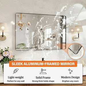 English Elm 48" X 32" Matte Black Aluminum Wall Mirror Tempered Glass Vanity Bathroom Accent W1920P498822