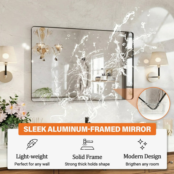 English Elm 48" X 32" Matte Black Aluminum Wall Mirror Tempered Glass Vanity Bathroom Accent W1920P498822