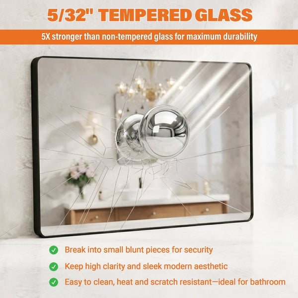 English Elm 48" X 32" Matte Black Aluminum Wall Mirror Tempered Glass Vanity Bathroom Accent W1920P498822