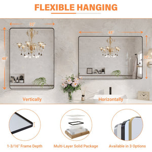English Elm 48" X 32" Matte Black Aluminum Wall Mirror Tempered Glass Vanity Bathroom Accent W1920P498822