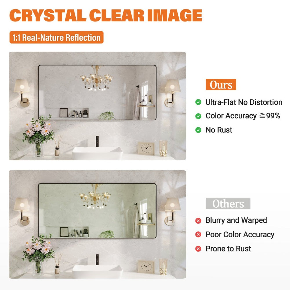 English Elm 60" Rectangular Wall Mirror Matte Black Aluminum Frame Tempered Glass Bathroom Vanity W1920P498823