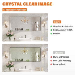 English Elm 60" Rectangular Wall Mirror Matte Black Aluminum Frame Tempered Glass Bathroom Vanity W1920P498823