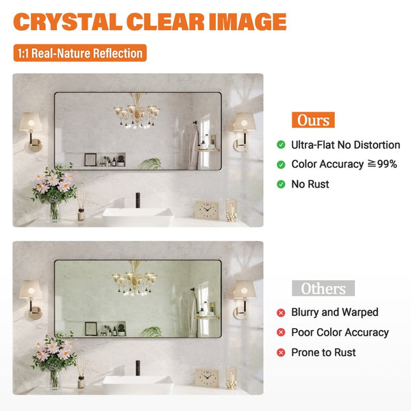 English Elm 60" Rectangular Wall Mirror Matte Black Aluminum Frame Tempered Glass Bathroom Vanity W1920P498823