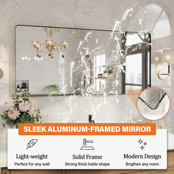 English Elm 60" Rectangular Wall Mirror Matte Black Aluminum Frame Tempered Glass Bathroom Vanity W1920P498823