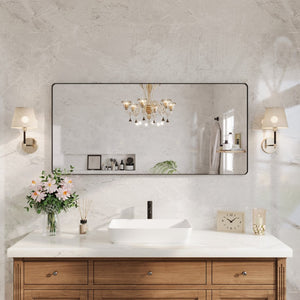 English Elm 60" Rectangular Wall Mirror Matte Black Aluminum Frame Tempered Glass Bathroom Vanity W1920P498823