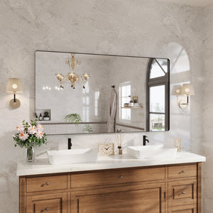 English Elm 72" Matte Black Aluminum Rectangular Wall Mirror Tempered Glass Bathroom Vanity W1920P498824