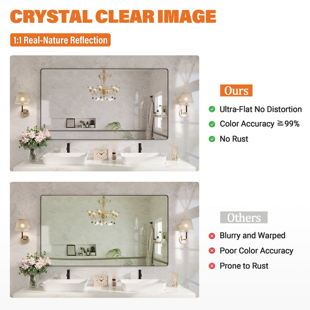 English Elm 72" Matte Black Aluminum Rectangular Wall Mirror Tempered Glass Bathroom Vanity W1920P498824