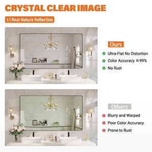 English Elm 72" Matte Black Aluminum Rectangular Wall Mirror Tempered Glass Bathroom Vanity W1920P498824