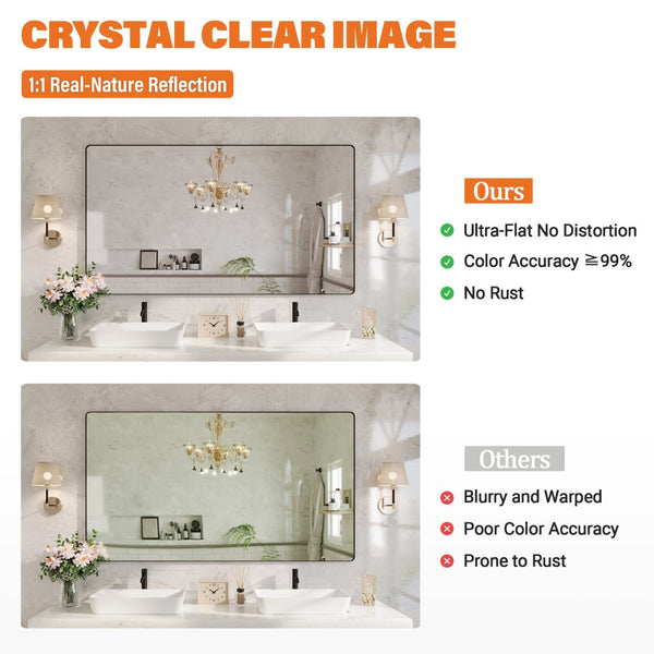 English Elm 72" Matte Black Aluminum Rectangular Wall Mirror Tempered Glass Bathroom Vanity W1920P498824