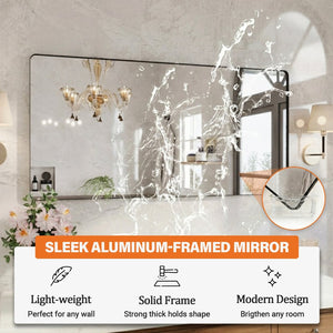 English Elm 72" Matte Black Aluminum Rectangular Wall Mirror Tempered Glass Bathroom Vanity W1920P498824