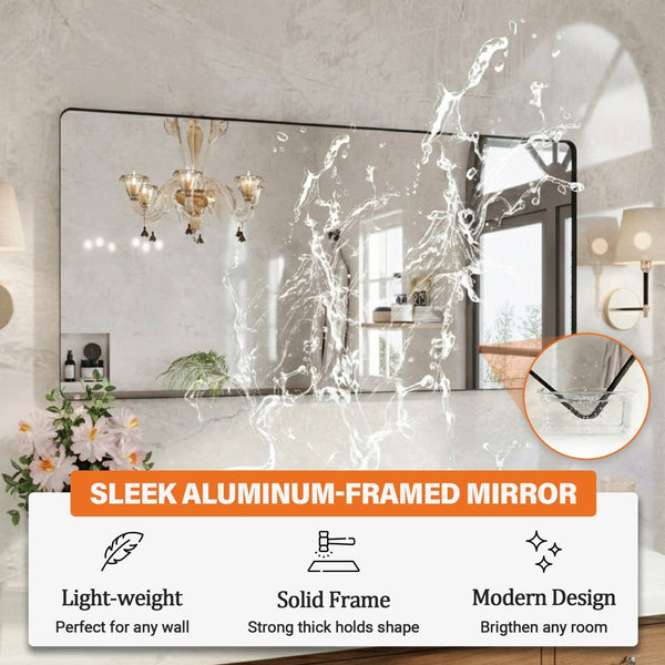 English Elm 72" Matte Black Aluminum Rectangular Wall Mirror Tempered Glass Bathroom Vanity W1920P498824