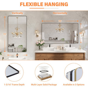 English Elm 72" Matte Black Aluminum Rectangular Wall Mirror Tempered Glass Bathroom Vanity W1920P498824