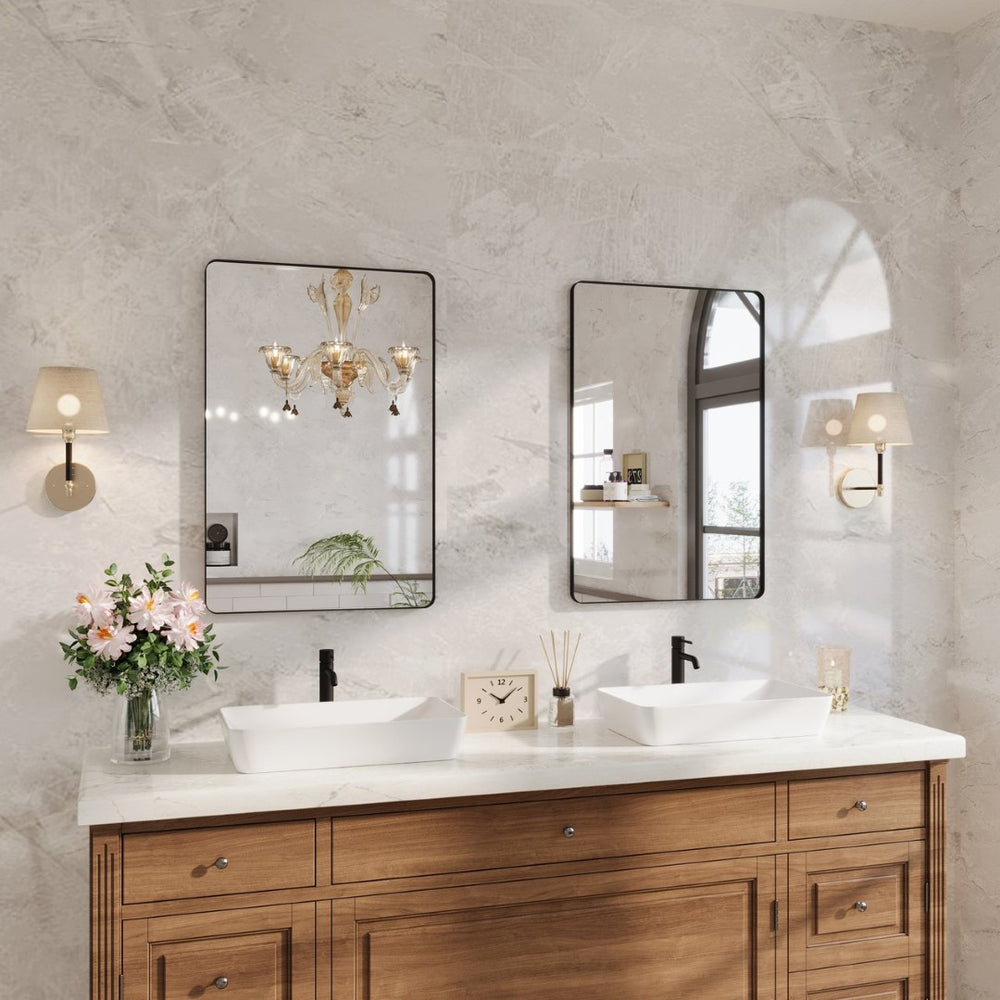 English Elm 24 X 36 Matte Black Aluminum Rectangular Vanity Mirror Set for Bathroom or Entryway W1920P498825