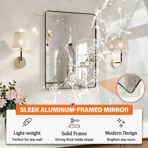 English Elm 24 X 36 Matte Black Aluminum Rectangular Vanity Mirror Set for Bathroom or Entryway W1920P498825