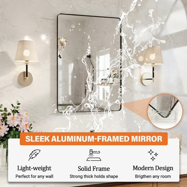 English Elm 24 X 36 Matte Black Aluminum Rectangular Vanity Mirror Set for Bathroom or Entryway W1920P498825