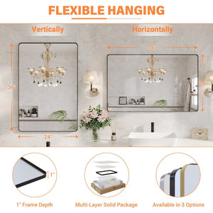 English Elm 24 X 36 Matte Black Aluminum Rectangular Vanity Mirror Set for Bathroom or Entryway W1920P498825