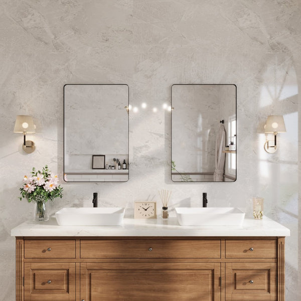 English Elm 24 X 36 Matte Black Aluminum Rectangular Vanity Mirror Set for Bathroom or Entryway W1920P498825