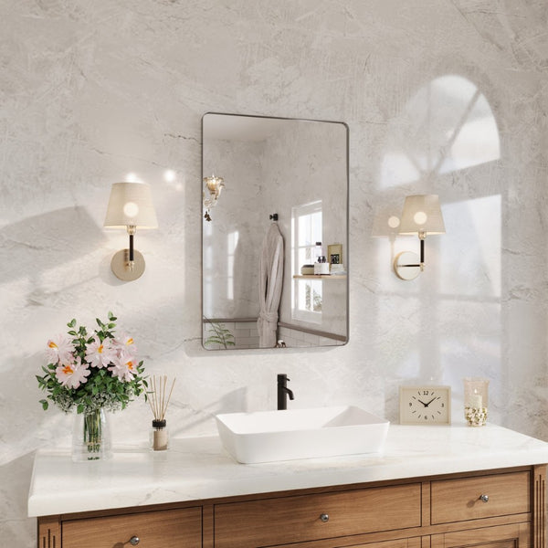 English Elm 24 X 36 Rectangular Wall Mirror Slim Aluminum Frame Tempered Glass Bathroom Vanity Silver W1920P498828