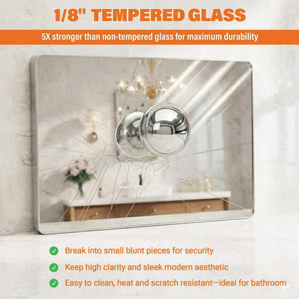 English Elm 24 X 36 Rectangular Wall Mirror Slim Aluminum Frame Tempered Glass Bathroom Vanity Silver W1920P498828
