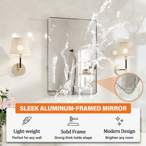 English Elm 24 X 36 Rectangular Wall Mirror Slim Aluminum Frame Tempered Glass Bathroom Vanity Silver W1920P498828