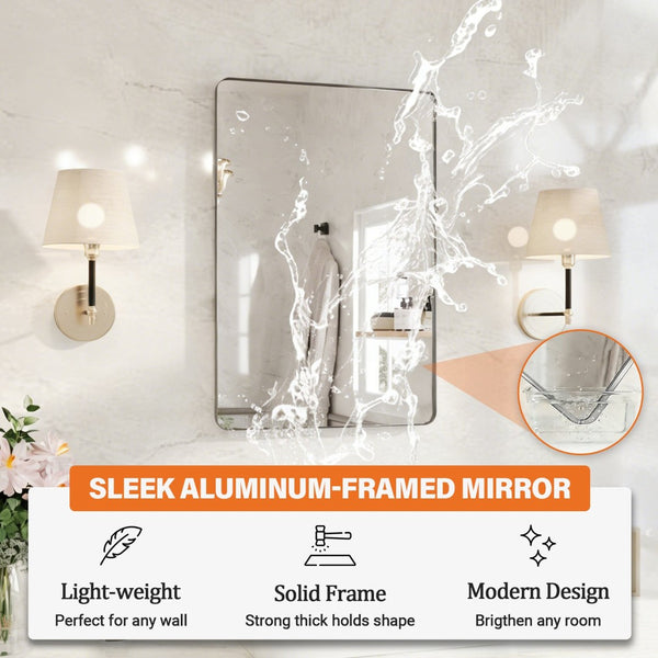 English Elm 24 X 36 Rectangular Wall Mirror Slim Aluminum Frame Tempered Glass Bathroom Vanity Silver W1920P498828