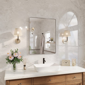 English Elm 28 X 36 Rectangular Wall Vanity Mirror with Slim Aluminum Frame Tempered Glass Silver W1920P498829