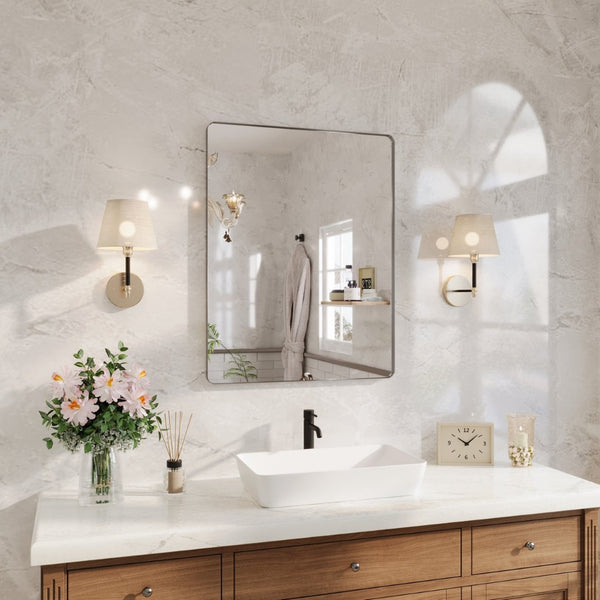 English Elm 28 X 36 Rectangular Wall Vanity Mirror with Slim Aluminum Frame Tempered Glass Silver W1920P498829