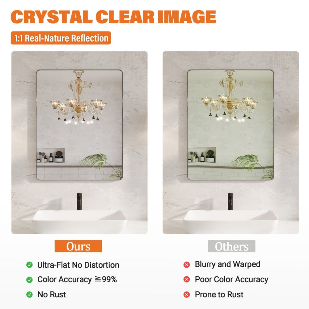 English Elm 28 X 36 Rectangular Wall Vanity Mirror with Slim Aluminum Frame Tempered Glass Silver W1920P498829