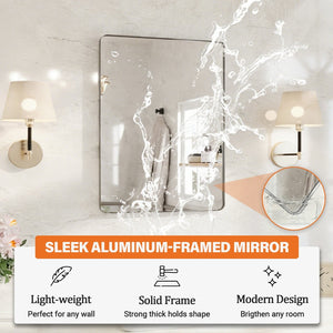 English Elm 28 X 36 Rectangular Wall Vanity Mirror with Slim Aluminum Frame Tempered Glass Silver W1920P498829
