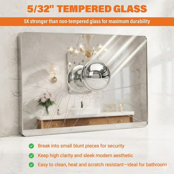 English Elm 28 X 36 Rectangular Wall Vanity Mirror with Slim Aluminum Frame Tempered Glass Silver W1920P498829