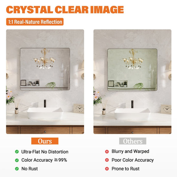 English Elm 36 Inch Rectangular Wall Mirror Aluminum Frame Tempered Glass Vanity Bathroom W1920P498830