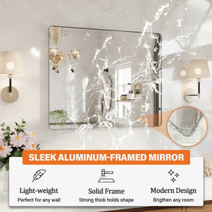 English Elm 36 Inch Rectangular Wall Mirror Aluminum Frame Tempered Glass Vanity Bathroom W1920P498830