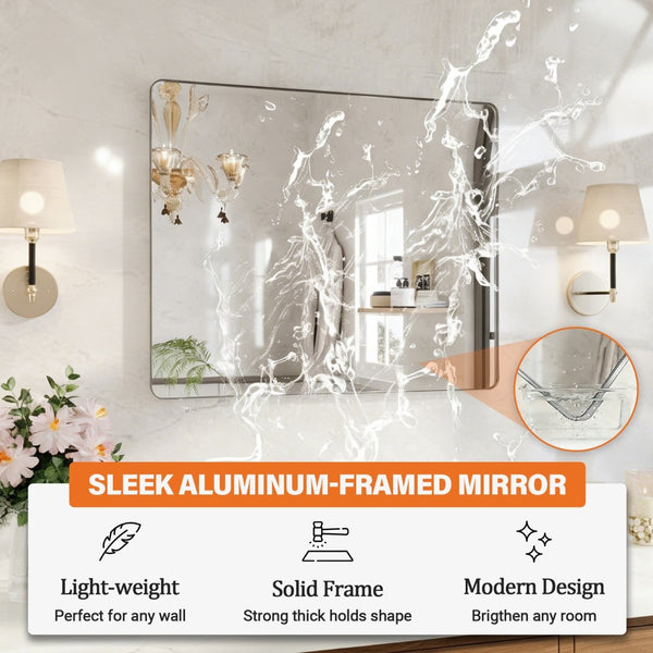 English Elm 36 Inch Rectangular Wall Mirror Aluminum Frame Tempered Glass Vanity Bathroom W1920P498830