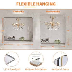 English Elm 36 Inch Rectangular Wall Mirror Aluminum Frame Tempered Glass Vanity Bathroom W1920P498830