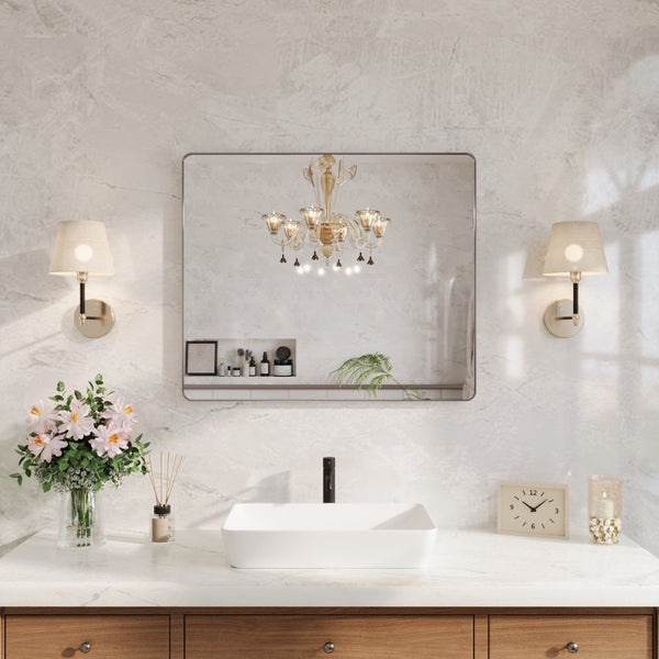 English Elm 36 Inch Rectangular Wall Mirror Aluminum Frame Tempered Glass Vanity Bathroom W1920P498830