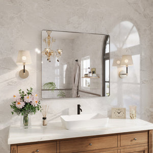 English Elm 40 Inch Rectangular Wall Mirror Silver Aluminum Frame Tempered Glass Bathroom Vanity W1920P498831