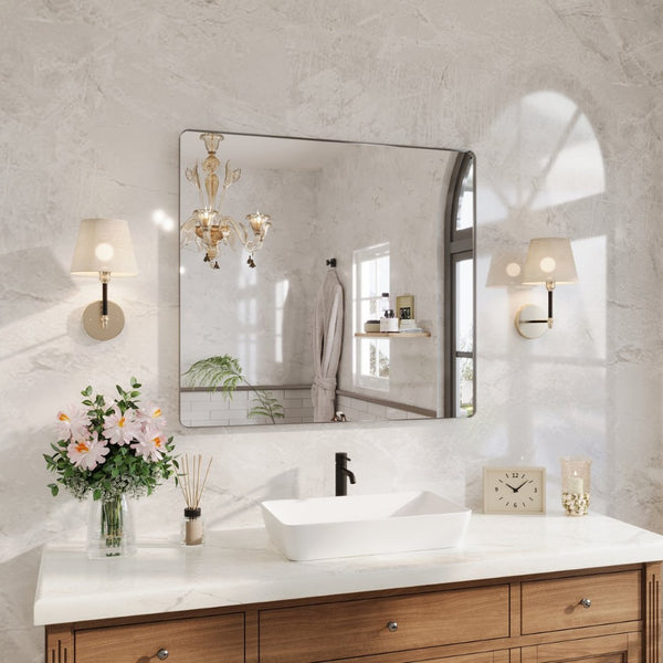 English Elm 40 Inch Rectangular Wall Mirror Silver Aluminum Frame Tempered Glass Bathroom Vanity W1920P498831