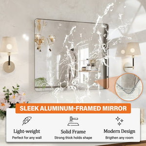 English Elm 40 Inch Rectangular Wall Mirror Silver Aluminum Frame Tempered Glass Bathroom Vanity W1920P498831
