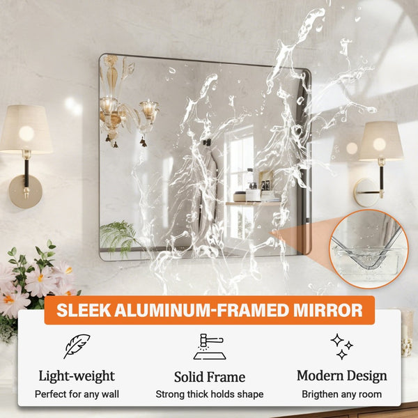 English Elm 40 Inch Rectangular Wall Mirror Silver Aluminum Frame Tempered Glass Bathroom Vanity W1920P498831