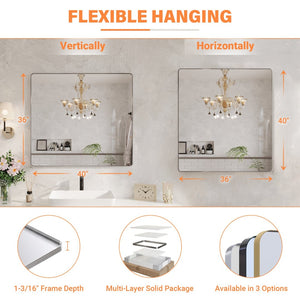 English Elm 40 Inch Rectangular Wall Mirror Silver Aluminum Frame Tempered Glass Bathroom Vanity W1920P498831