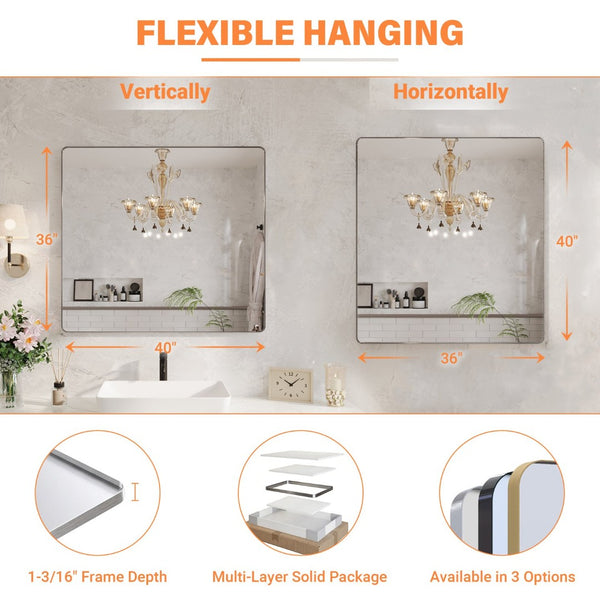 English Elm 40 Inch Rectangular Wall Mirror Silver Aluminum Frame Tempered Glass Bathroom Vanity W1920P498831