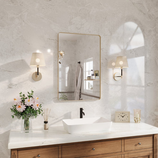 English Elm 24 X 36 Rectangular Wall Mirror Slim Aluminum Frame Tempered Glass Bathroom Vanity Gold W1920P498834