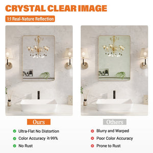 English Elm 24 X 36 Rectangular Wall Mirror Slim Aluminum Frame Tempered Glass Bathroom Vanity Gold W1920P498834