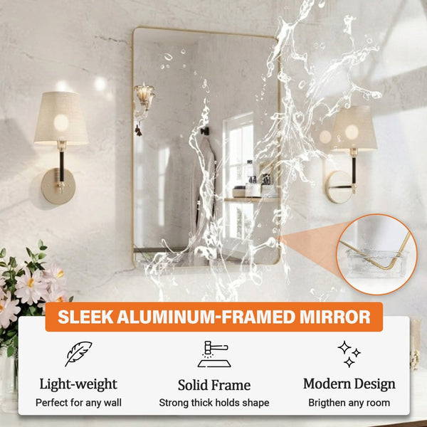 English Elm 24 X 36 Rectangular Wall Mirror Slim Aluminum Frame Tempered Glass Bathroom Vanity Gold W1920P498834
