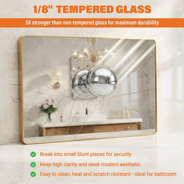 English Elm 24 X 36 Rectangular Wall Mirror Slim Aluminum Frame Tempered Glass Bathroom Vanity Gold W1920P498834