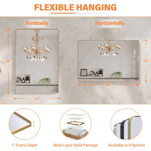 English Elm 24 X 36 Rectangular Wall Mirror Slim Aluminum Frame Tempered Glass Bathroom Vanity Gold W1920P498834