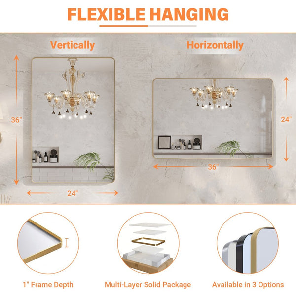 English Elm 24 X 36 Rectangular Wall Mirror Slim Aluminum Frame Tempered Glass Bathroom Vanity Gold W1920P498834