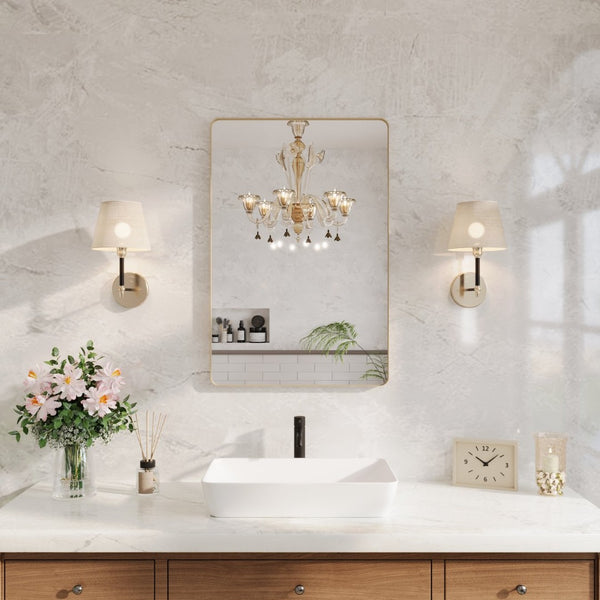 English Elm 24 X 36 Rectangular Wall Mirror Slim Aluminum Frame Tempered Glass Bathroom Vanity Gold W1920P498834