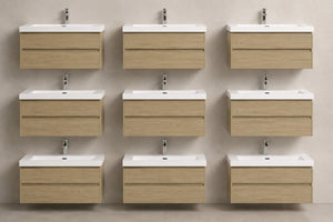 English Elm 30 Inch Floating Wall Mount Bathroom Vanity Natural Oak with Resin Sink Soft Close W1920P544215